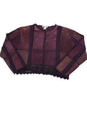 SMH Boutique VTG Suede Leather Purple Crochet Lace Jacket Women's Size Large L